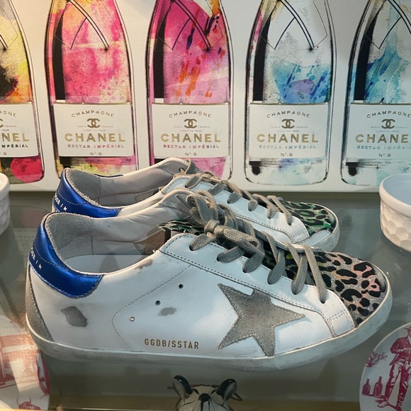 Golden Goose Shoes - Golden Goose Super-Star with multi-color leopard-print and blue heel tab